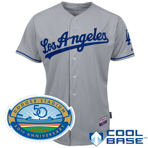 Discount and durable Los Angeles Dodgers 2012 Grey Cool Base MLB Jersey with Dodger Stadium 50th Anniversary Patch